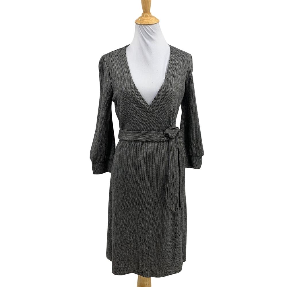 Banana Republic Dress Womens XS Gray Black Stretch Herringbone Wrap Tie Belt